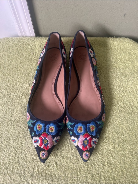 Tory Burch Shoes - Tory Burch Rosemont Navy Floral Embroidered Pointed Toe Flats